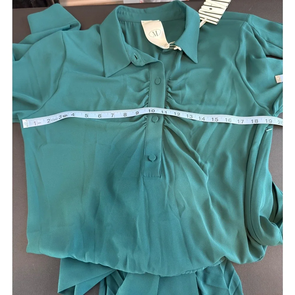 Milva Mi Shirt Dress Green Pleated Long Sleeve Belter Classy Maxi Modest Medium‎